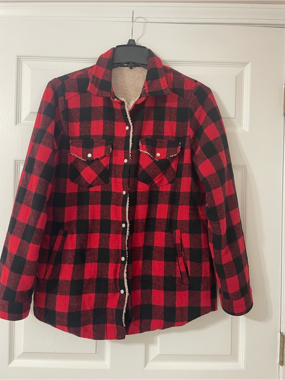 BluIvy Red & Black Buffalo Plaid Sherpa-Lined Jacket